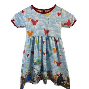 Girls 4T Park-Theme Character Print Balloon Dress Sky Cloud Scene Boutique